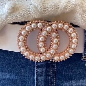 🆕🌿BEIGE PEARLS DOUBLE CIRCLES LEATHER BELT